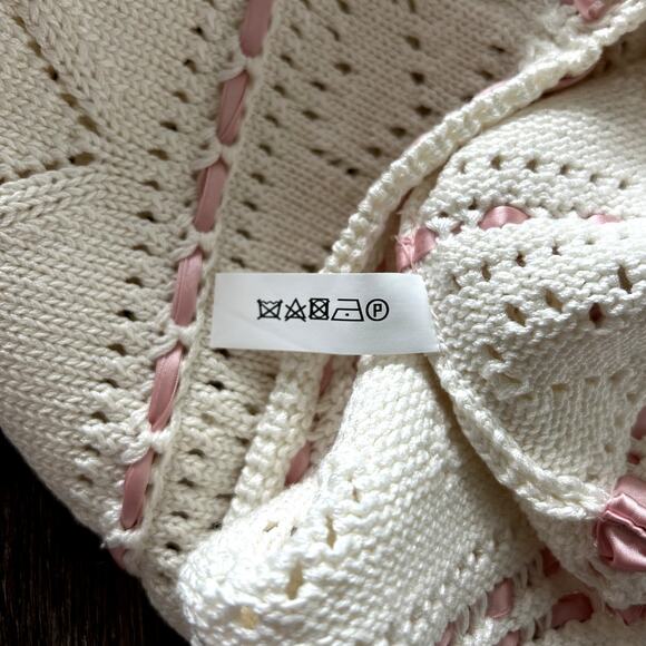 NWOT Bernadette Nina Heart Pointelle Knit Mini Skirt White Pink Ribbon Trim Lace - Picture 15 of 15